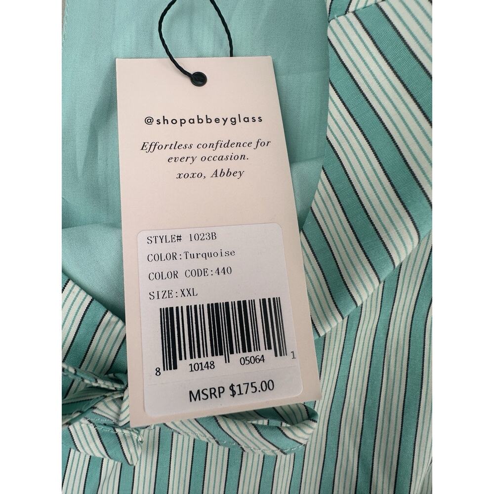 Abbey Glass NWT Turquoise Striped Puff Sleeve Shift Dress Women 2XL Bow Detail - Picture 9 of 12